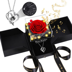 Pasuvsigt coffret face montrant la rose et le collier pour un cadeau prêt à offrir