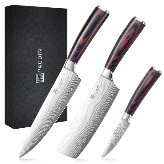 PAUDIN coffret face avant montrant les trois couteaux et design élégant