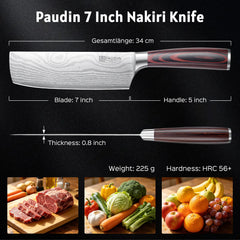 PAUDIN nakiri gros plan lame en acier 5Cr15Mov pour coupes précises