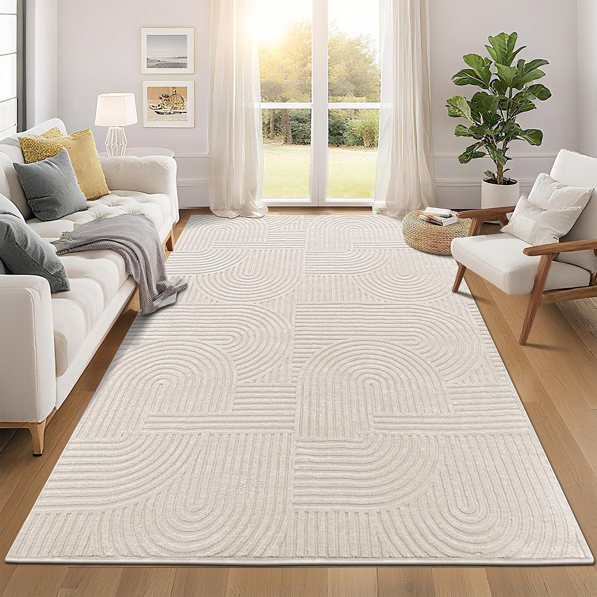 Pauwer devant du tapis 6x9 beige montrant design et taille pratique