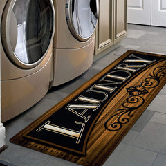 Pauwer tapis buanderie face avant montrant protection et design marron