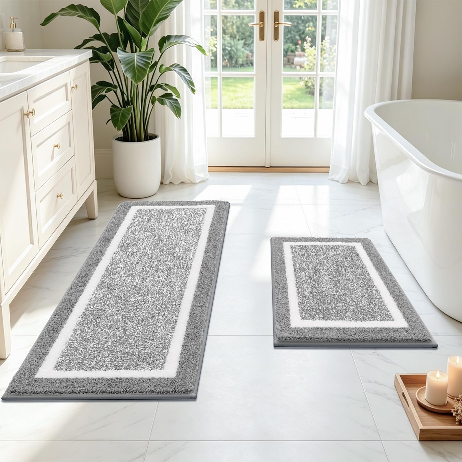 Pauwer tapis face avant emballage montrant design gris clair et confort