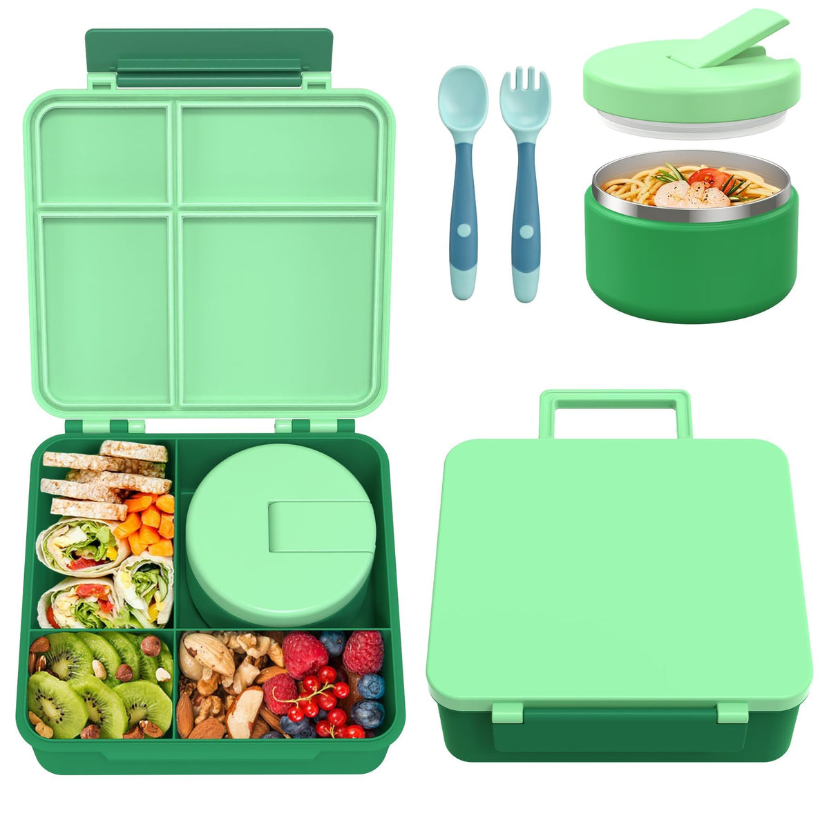 Pawtong boîte bento face ouverte montrant compartiments, maintien des portions