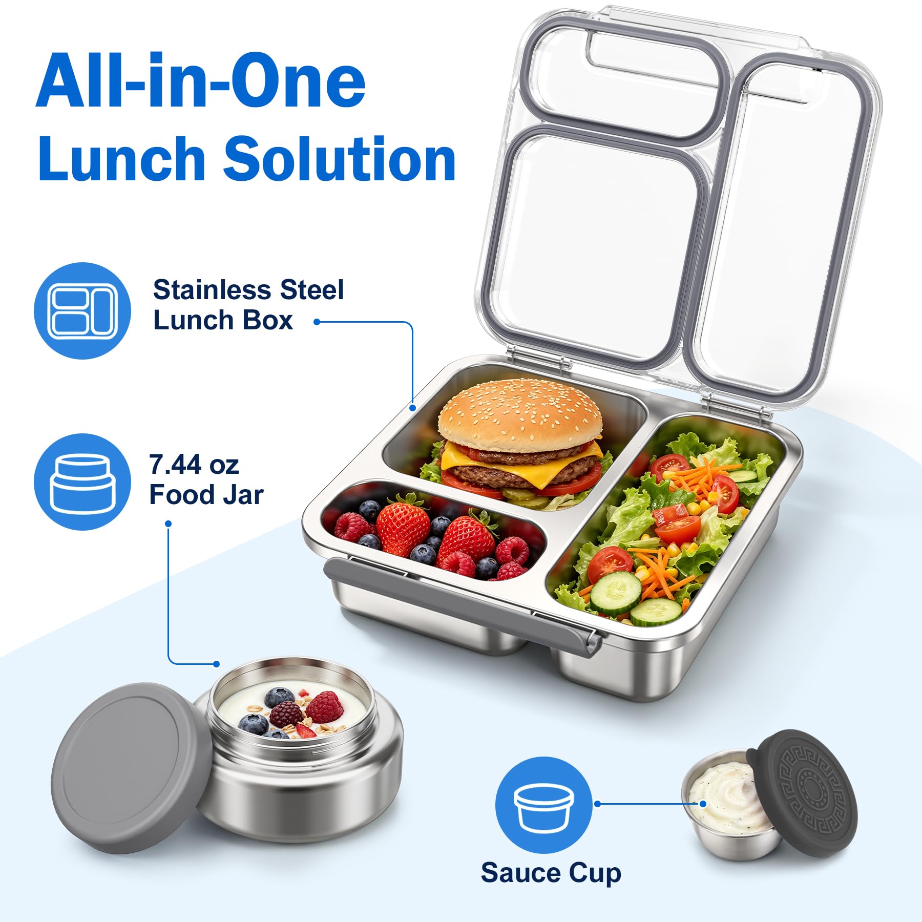 Pawtong boîte bento ouverte montrant trois compartiments pour repas équilibré