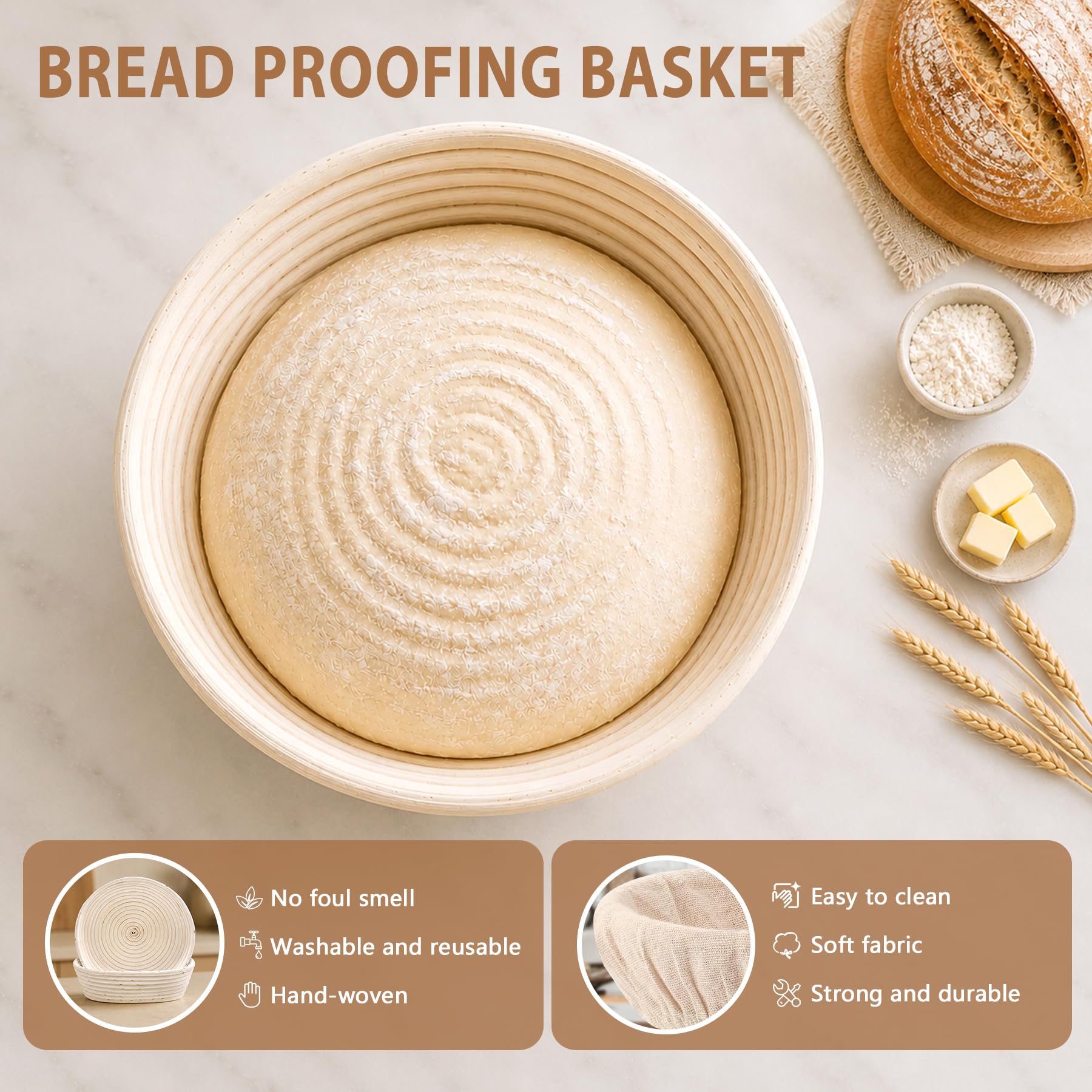 PeacePeo banneton ovale 10 pouces montrant la forme idéale pour pains allongés et baguettes