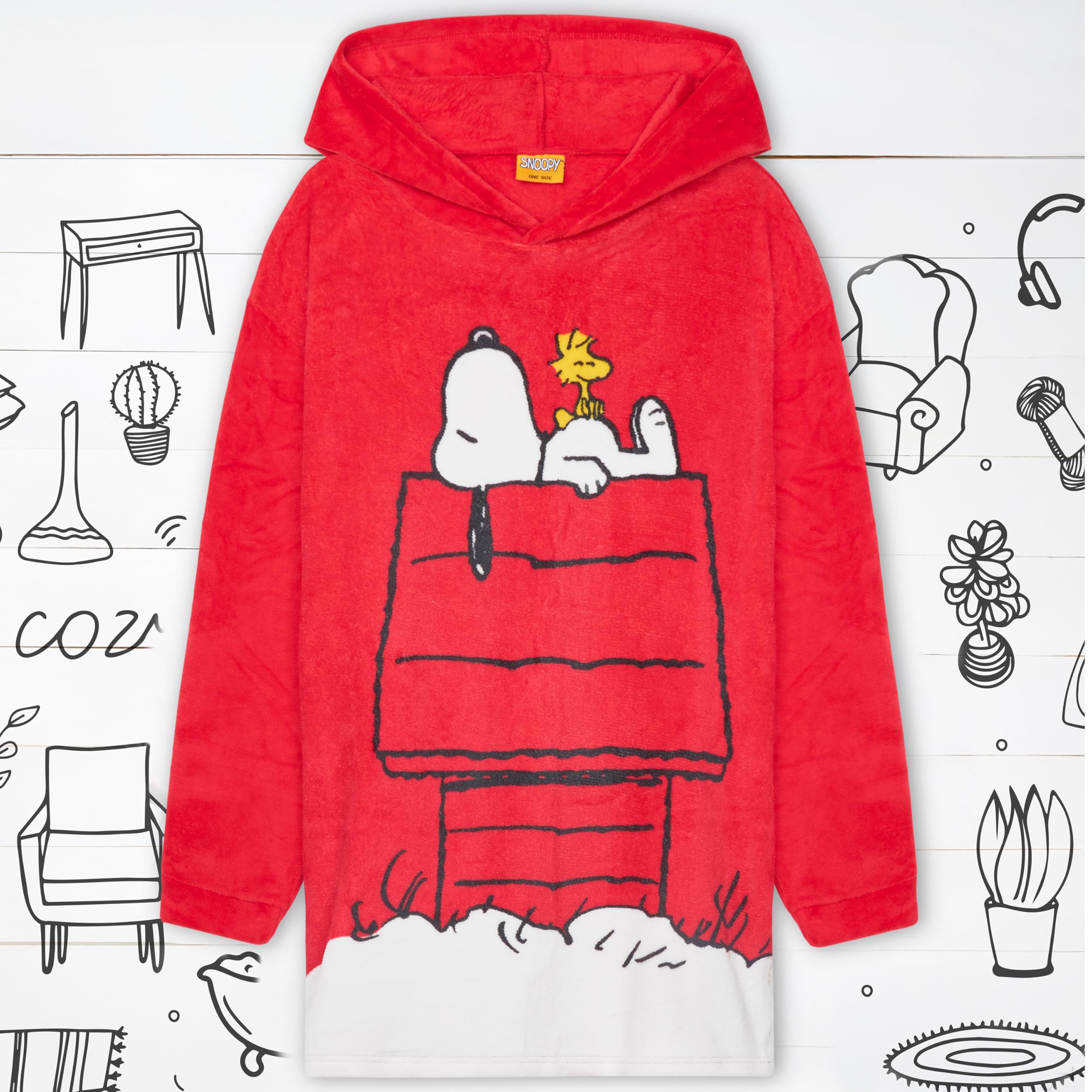 Peanuts gros plan motif Snoopy et étiquette montrant qualité