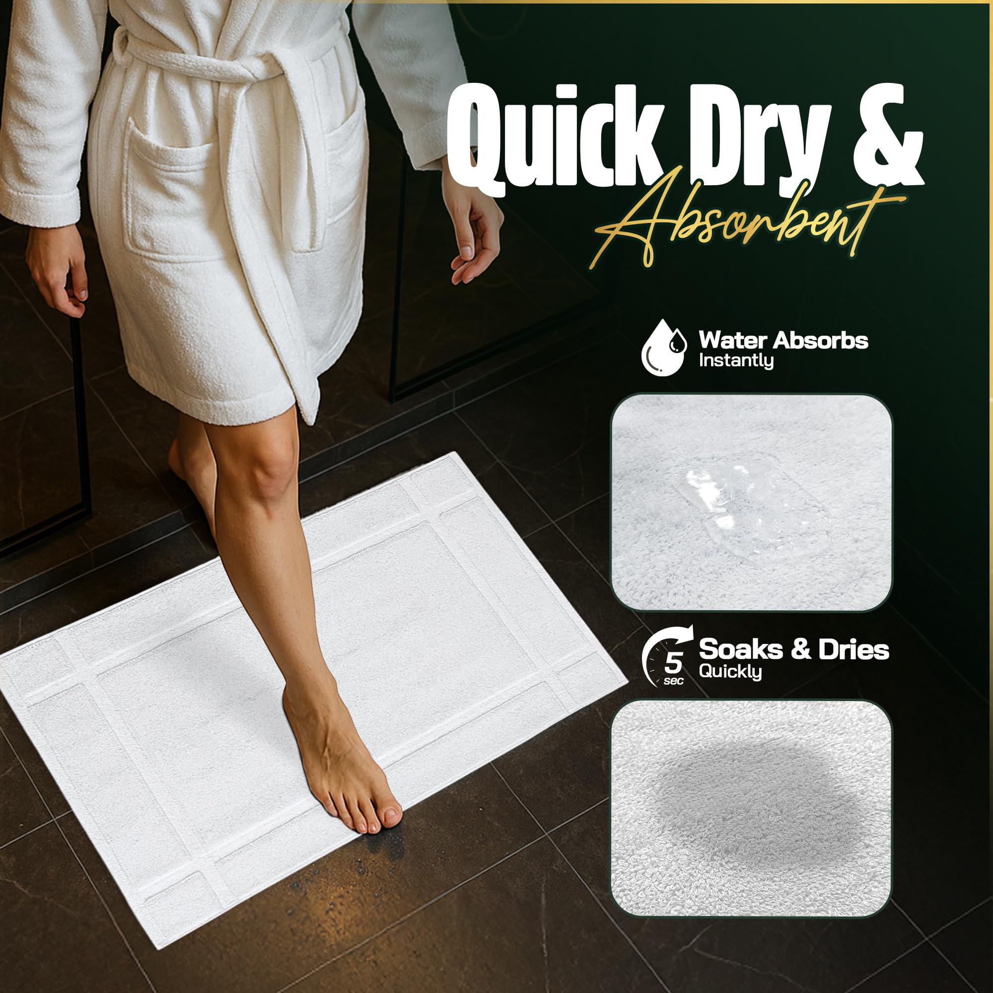 Pearl Linens posé après douche montrant absorption rapide des pieds