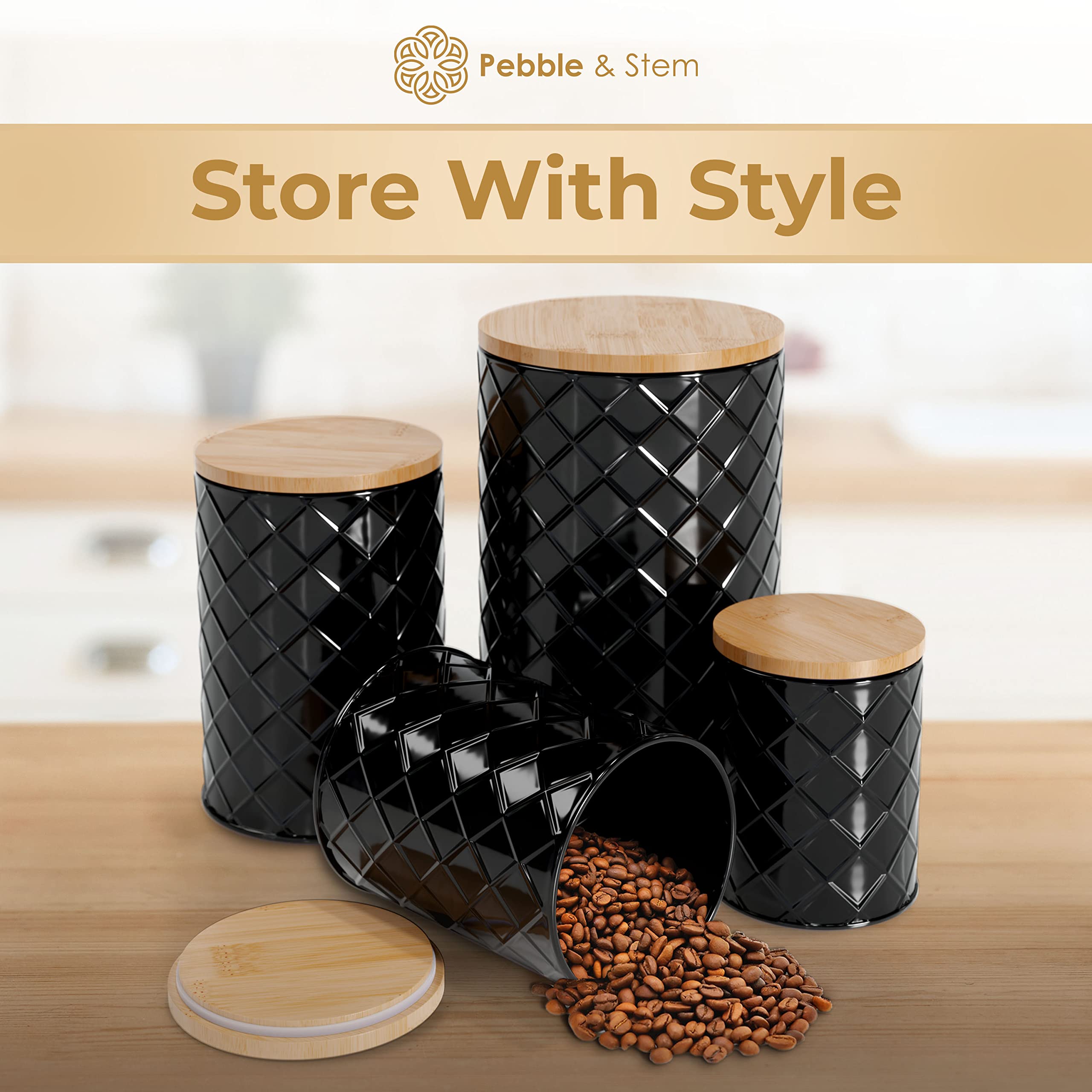 Pebble & Stem boîte ouverte avec café et thé, accès facile aux ingrédients