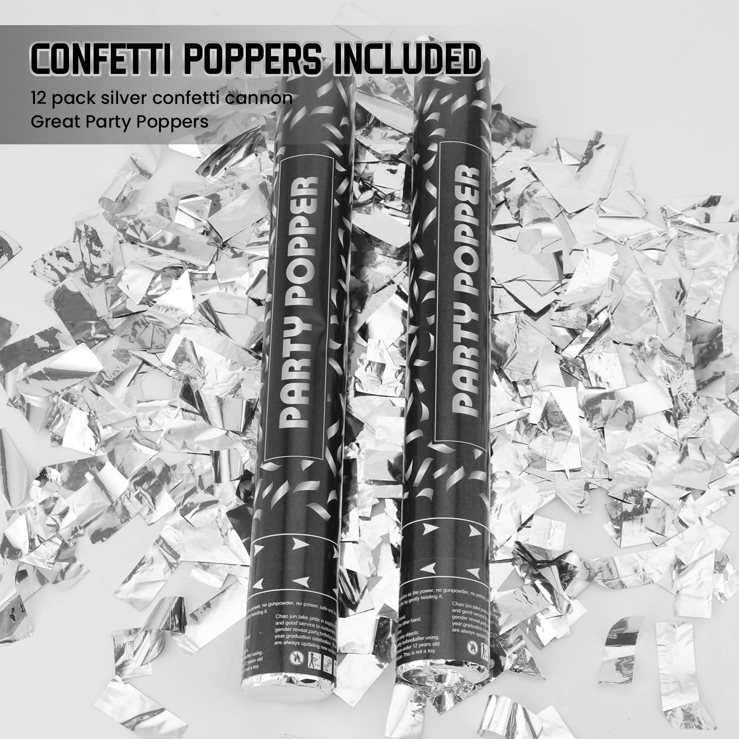 PEMUISE popper en action libérant confettis argentés pour effet photo dynamique