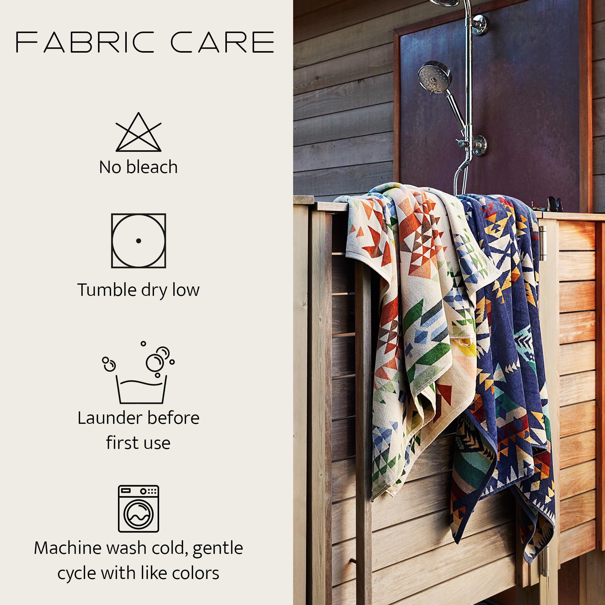 Pendleton serviette portée par personne illustrant dimensions 40x70 pouces
