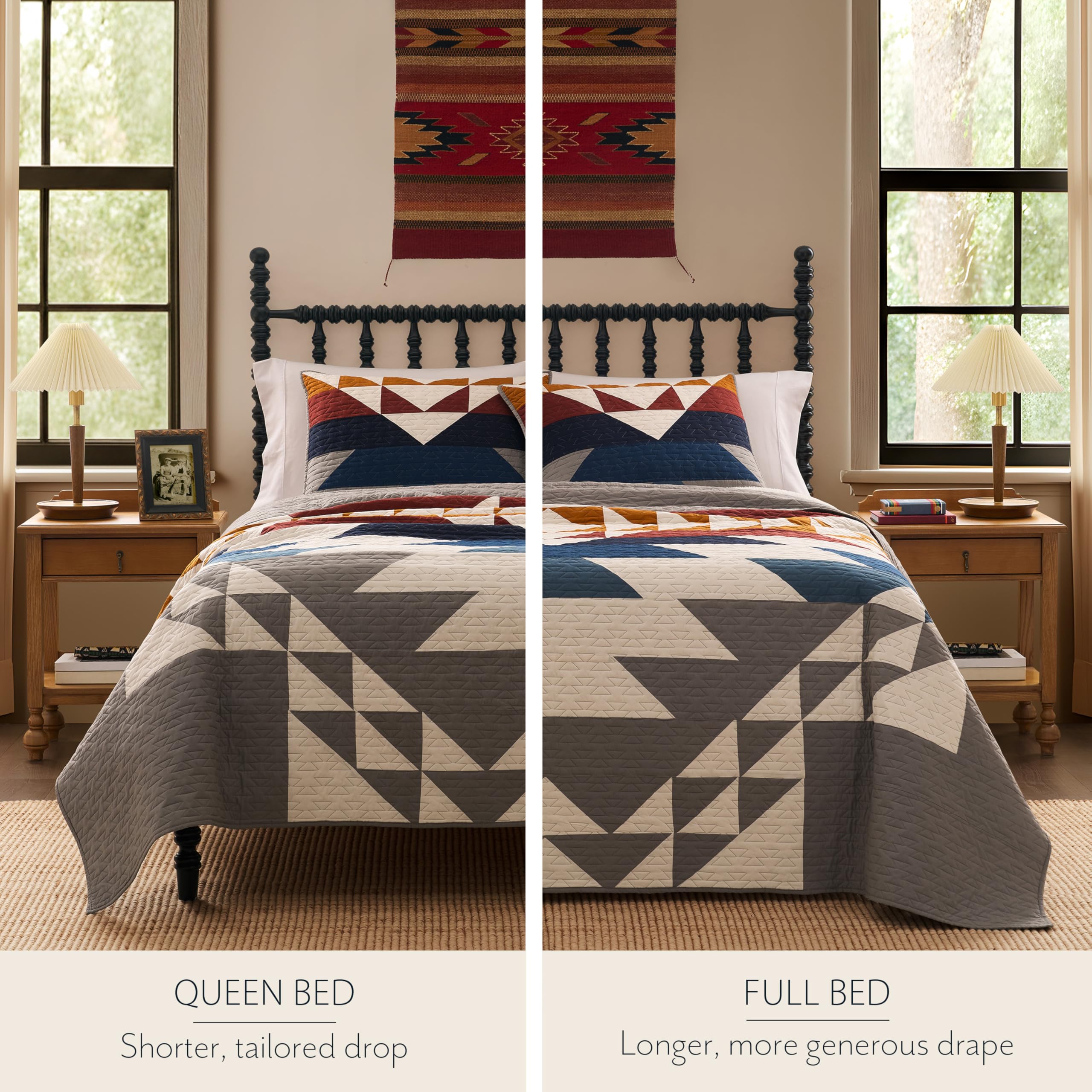 Pendleton retombée sur lit full/queen, montre proportions et couvrance