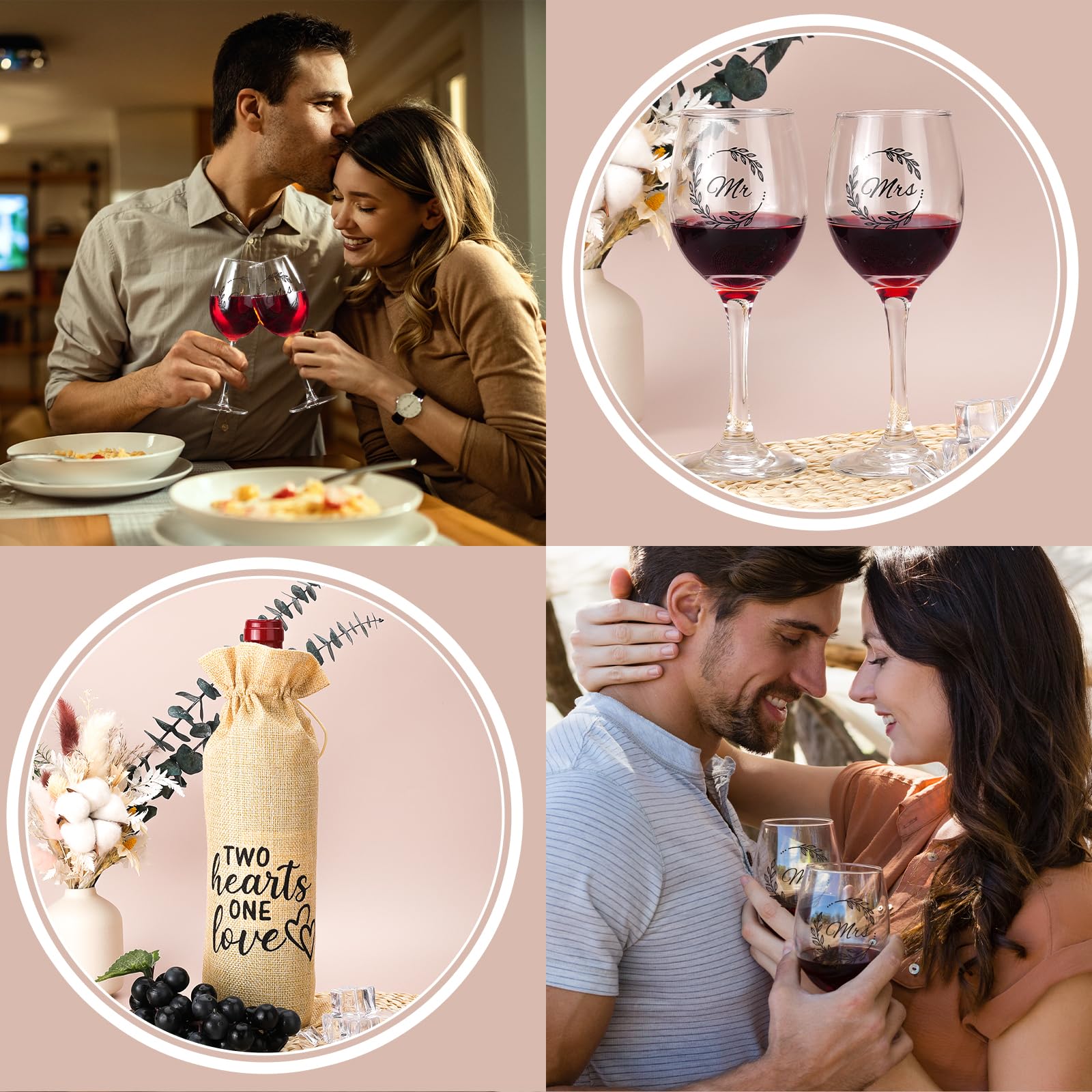 pengtai deux verres à vin Mr & Mrs posés sur la table pour trinquer, élégance et durabilité