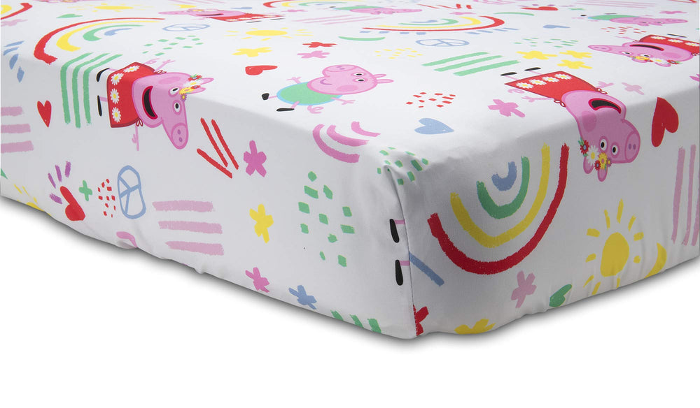 Peppa Pig drap housse et drap plat installés pour ajustement précis
