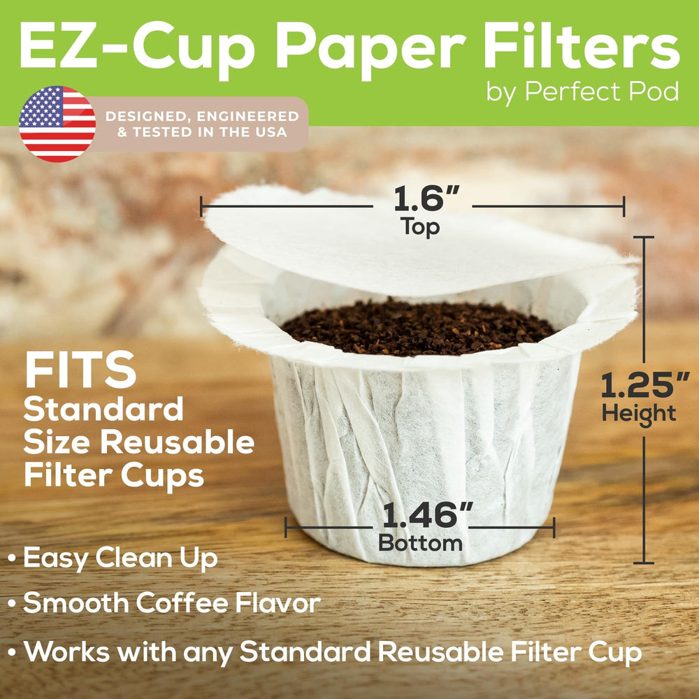 Perfect Pod filtre à côté d'une tasse pour montrer taille et portion