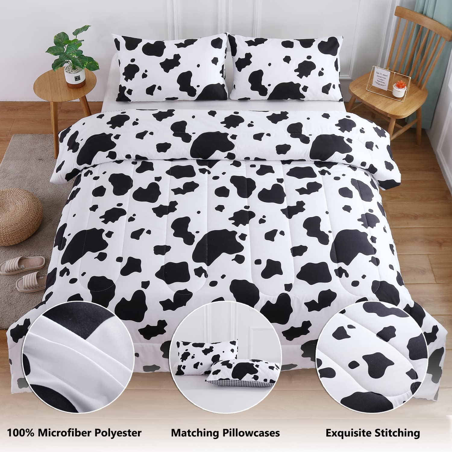 PERFEMET couette posée sur lit montrant le motif noir et blanc décoratif