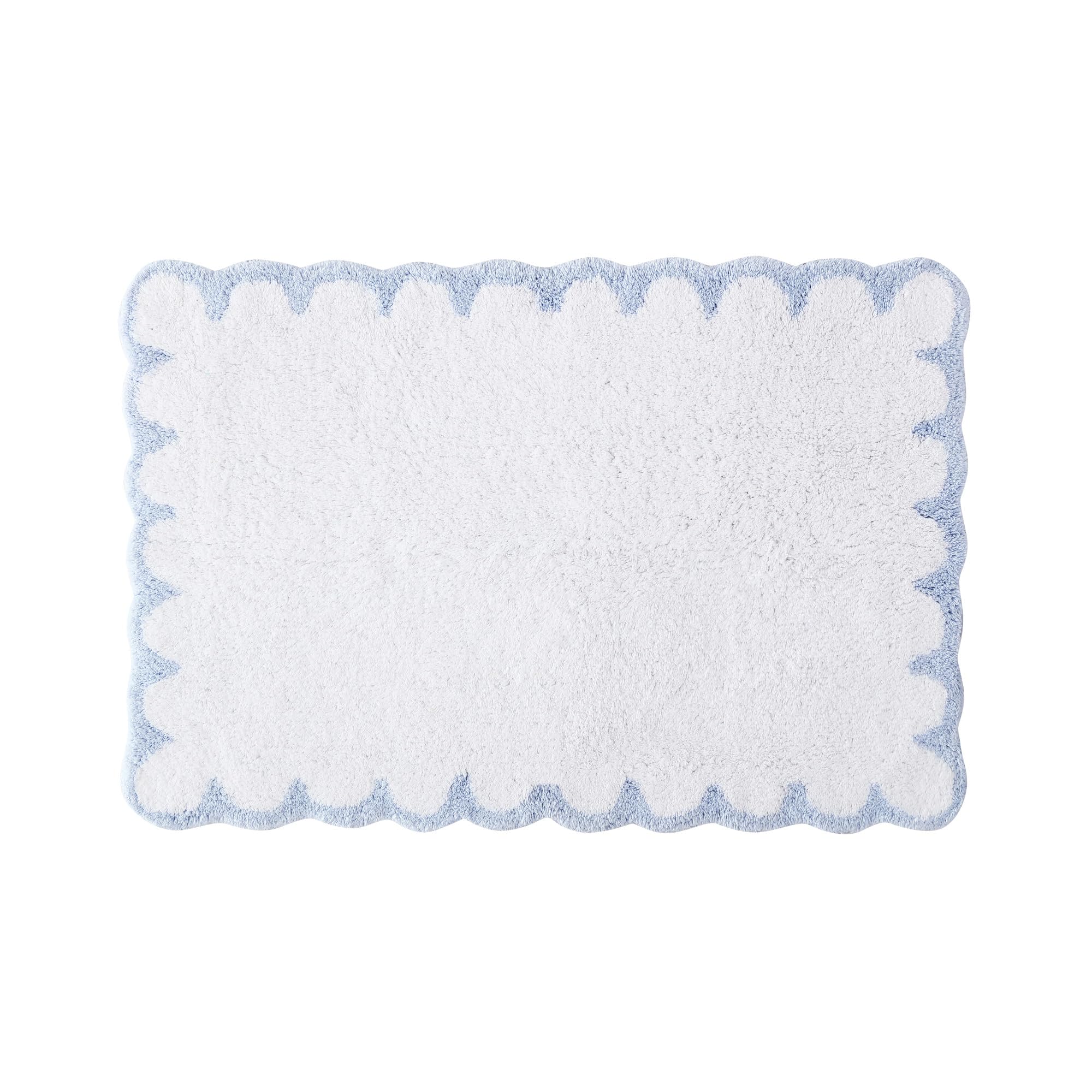 Peri Home tapis de bain face avant blanc avec liseré bleu pour une salle de bains élégante