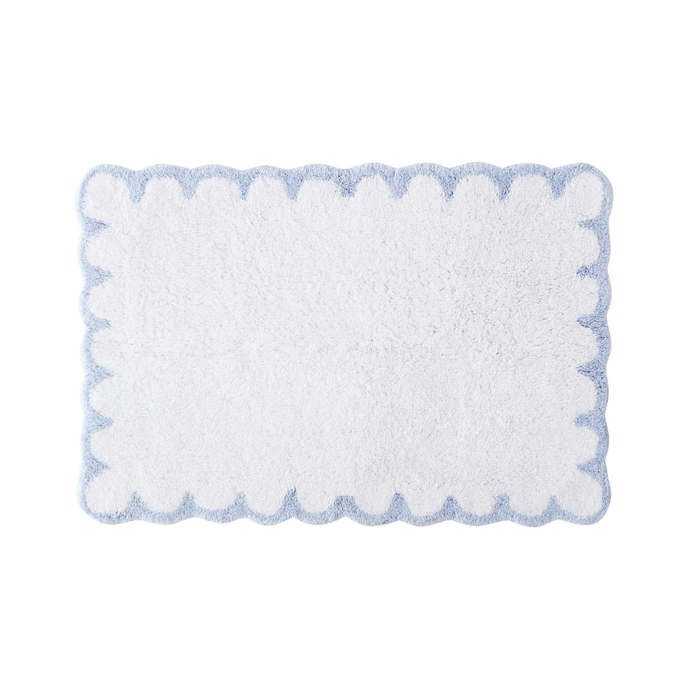 Peri Home tapis de bain face avant blanc avec liseré bleu pour une salle de bains élégante
