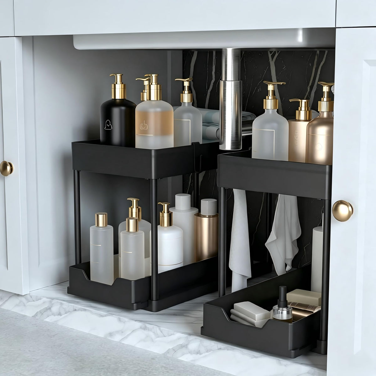 petisal vue face organiseur sous évier montrant gain de place