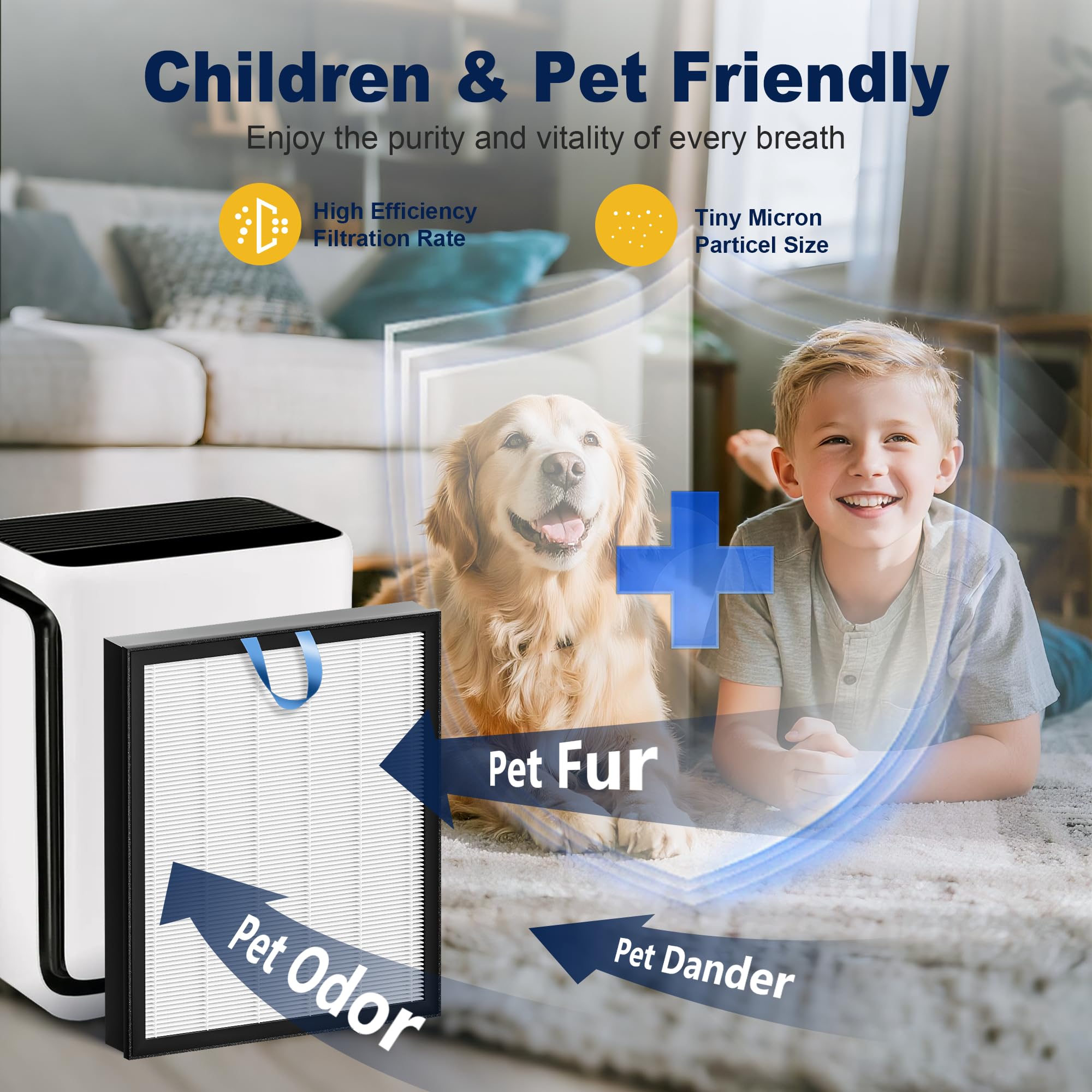 PETOX filtre Vital 100S jaune conçu pour foyers avec animaux réduisant poils et odeurs