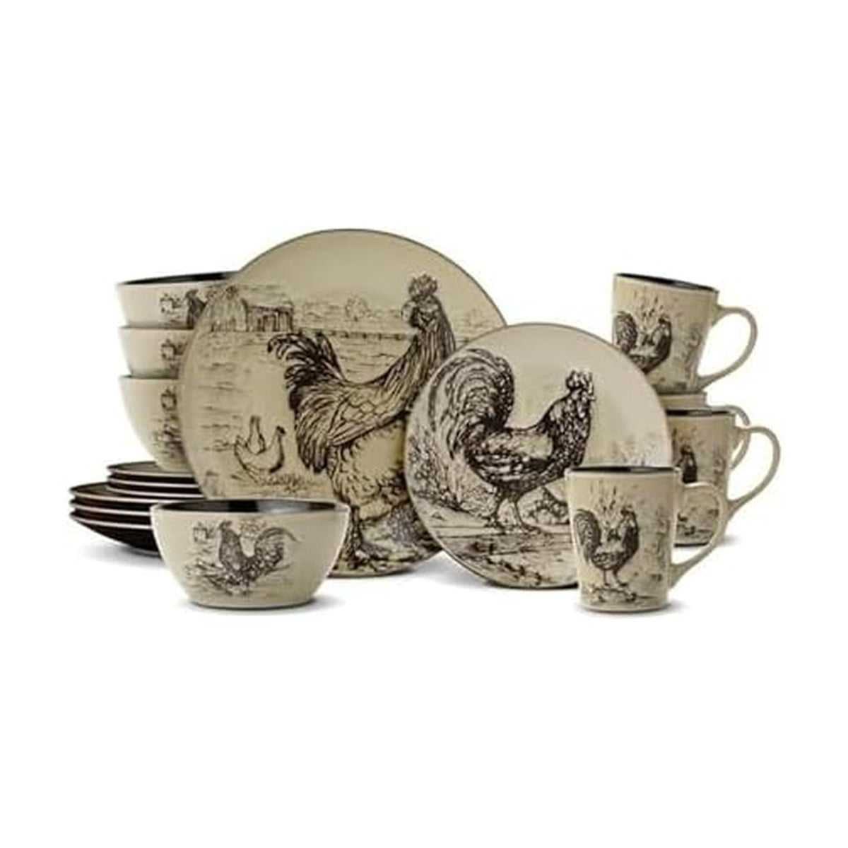 Pfaltzgraff vue d'ensemble du service Homespun Rooster pour 4, pratique et décoratif
