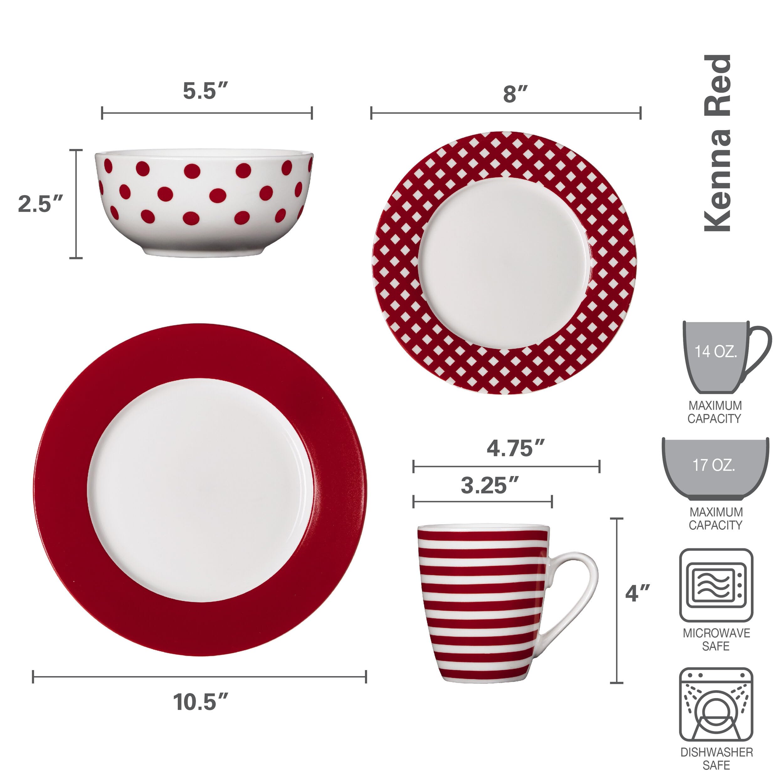 Pfaltzgraff Kenna Red ensemble complet 16 pièces pour service quotidien