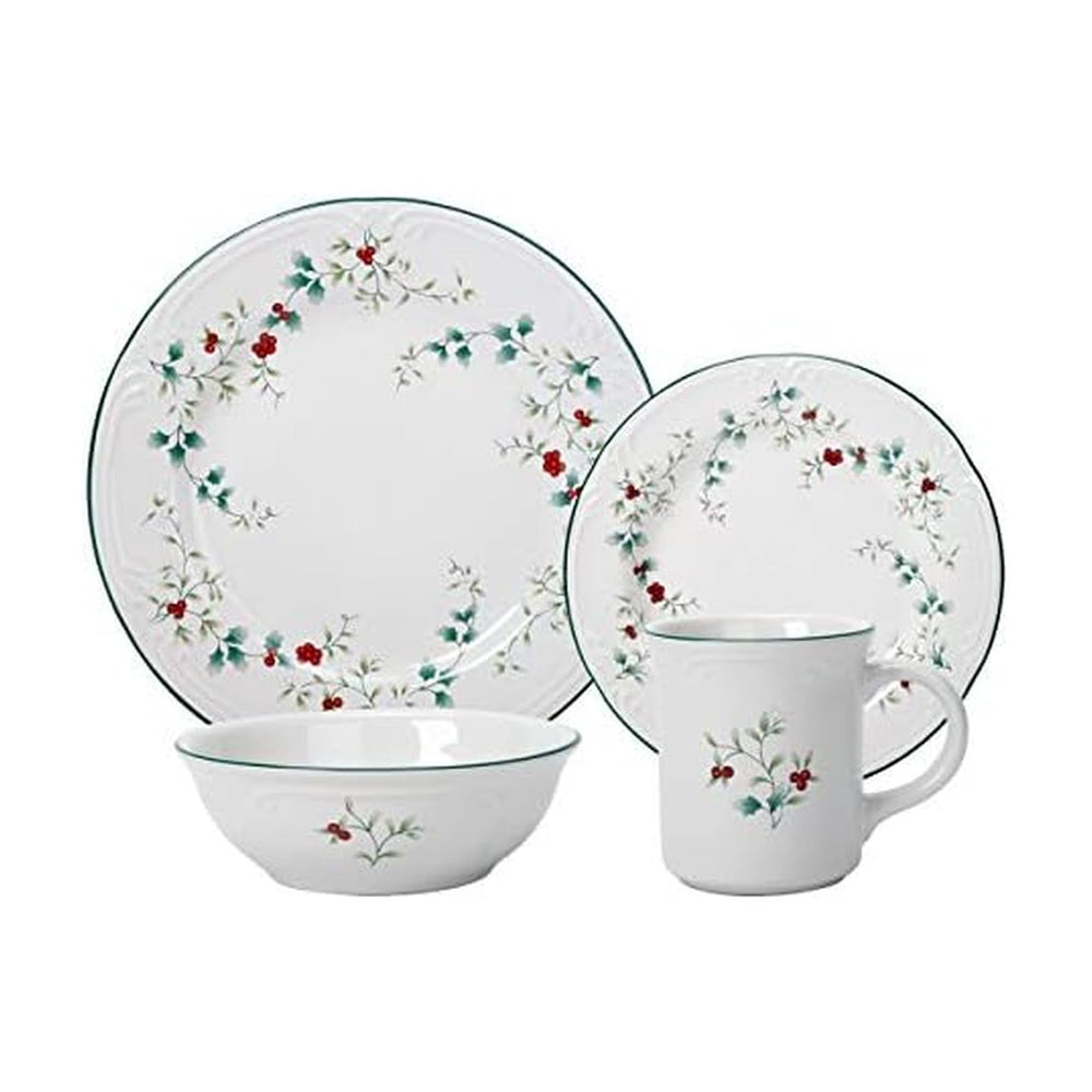Pfaltzgraff assiette face avant montrant motif houx et liseré vert, esthétique élégante