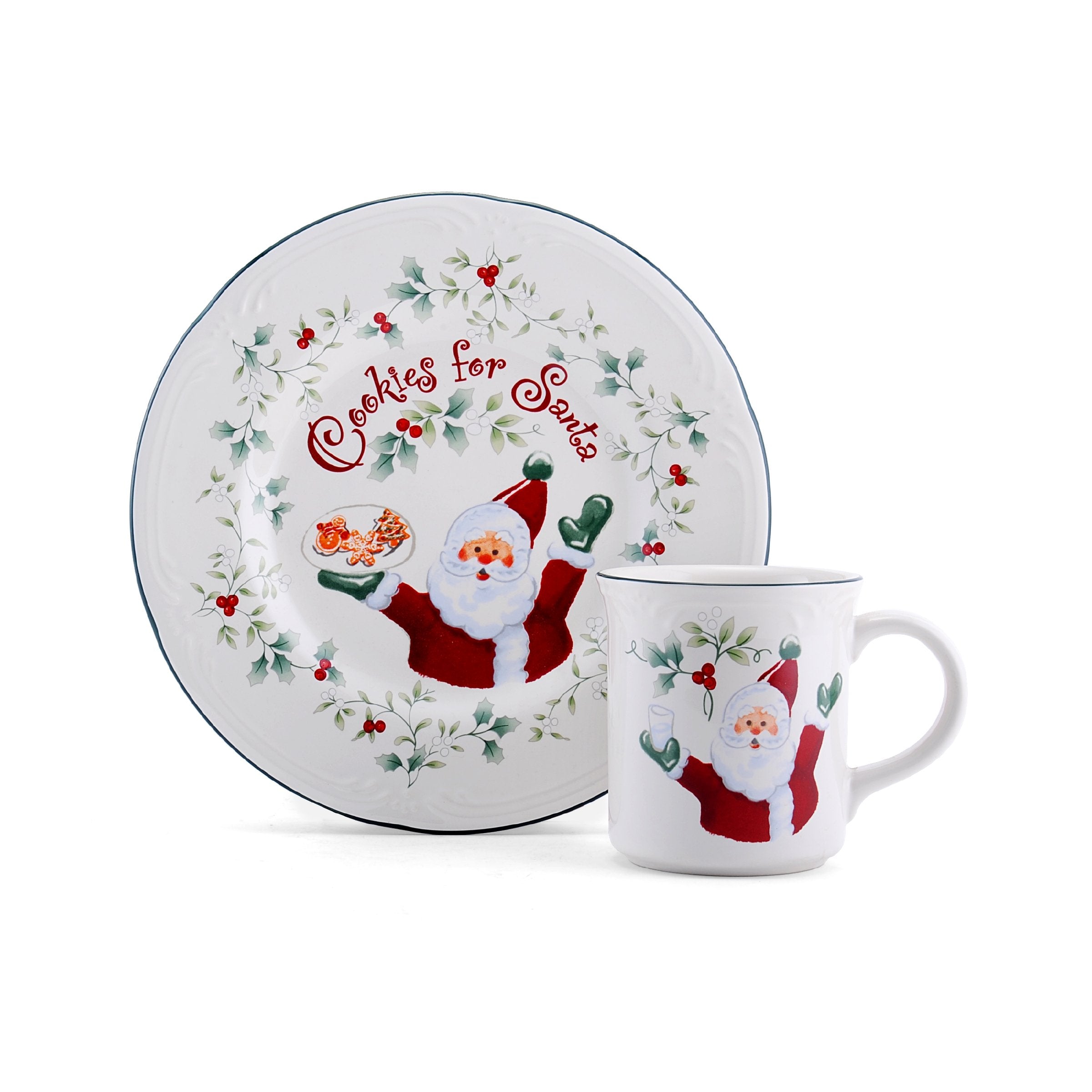Pfaltzgraff tasse et sous-tasse face montrant motif hivernal et convivialité