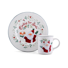 Pfaltzgraff tasse et sous-tasse face montrant motif hivernal et convivialité