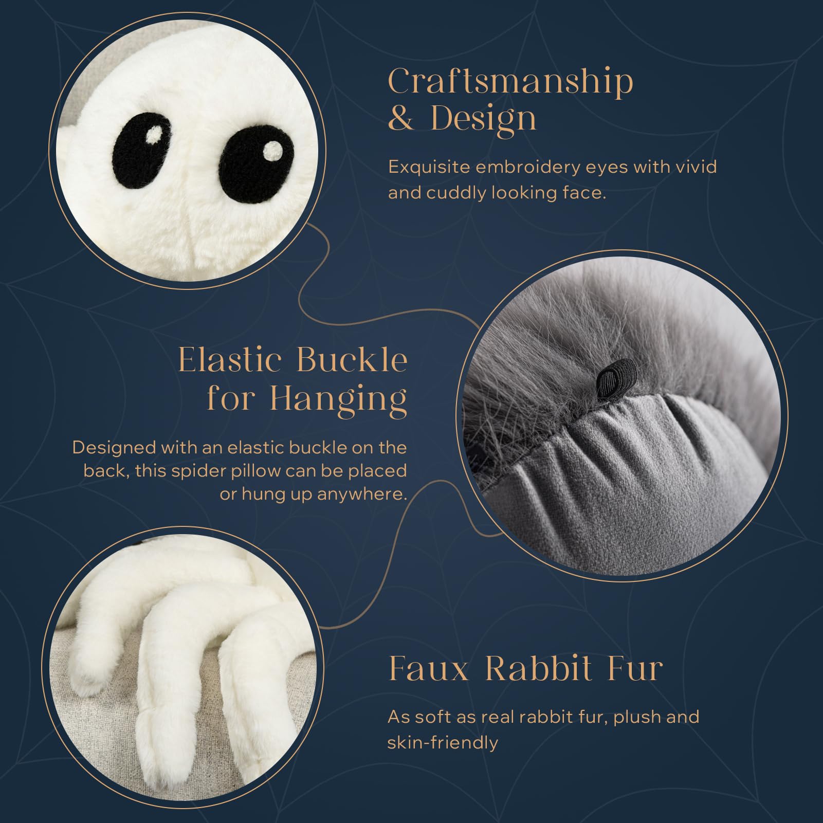 Phantoscope coussin araignée montré à côté d’un livre pour l’échelle, taille 22x16 pouces pratique