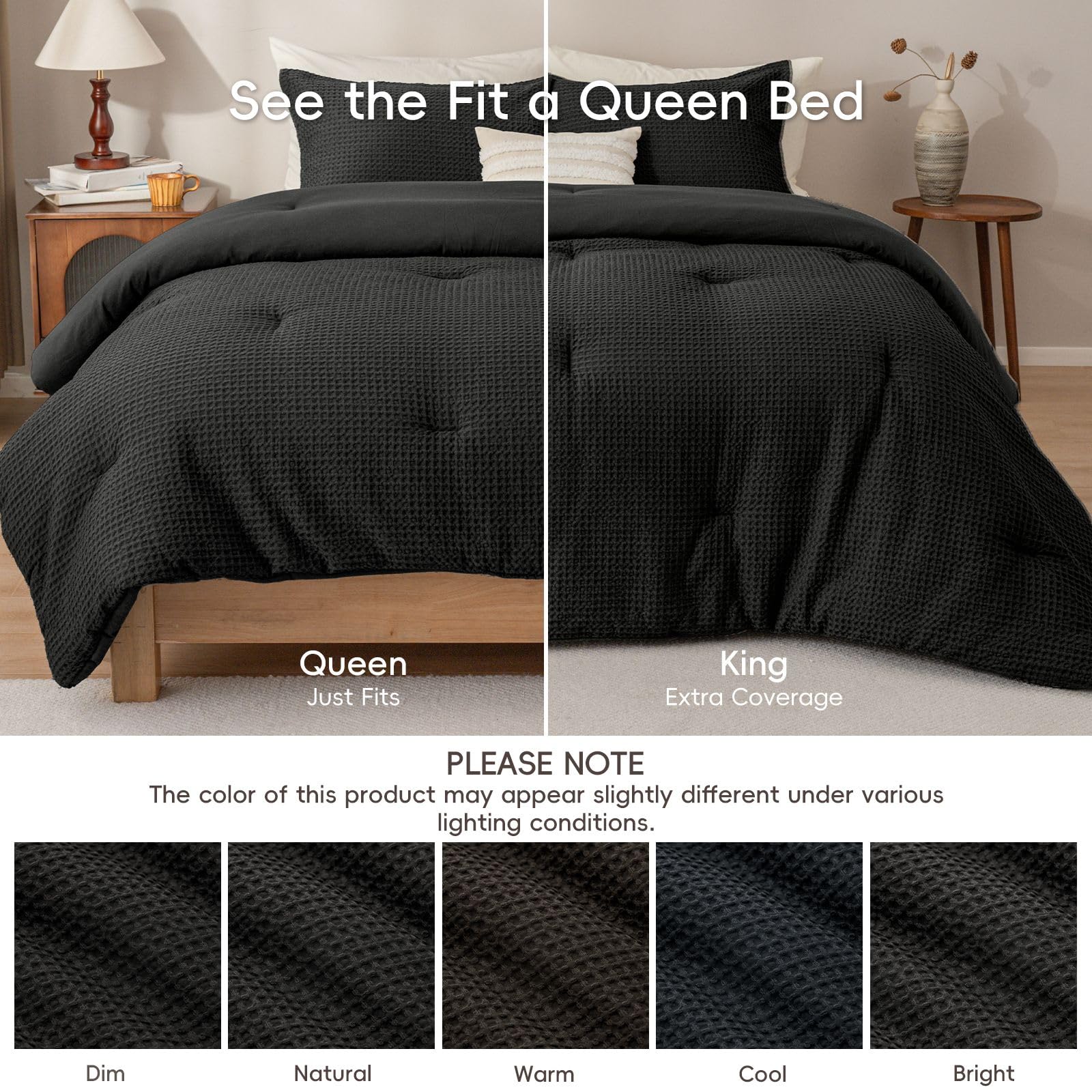 PHF couette posée à côté d'une règle montrant dimensions Queen pratiques