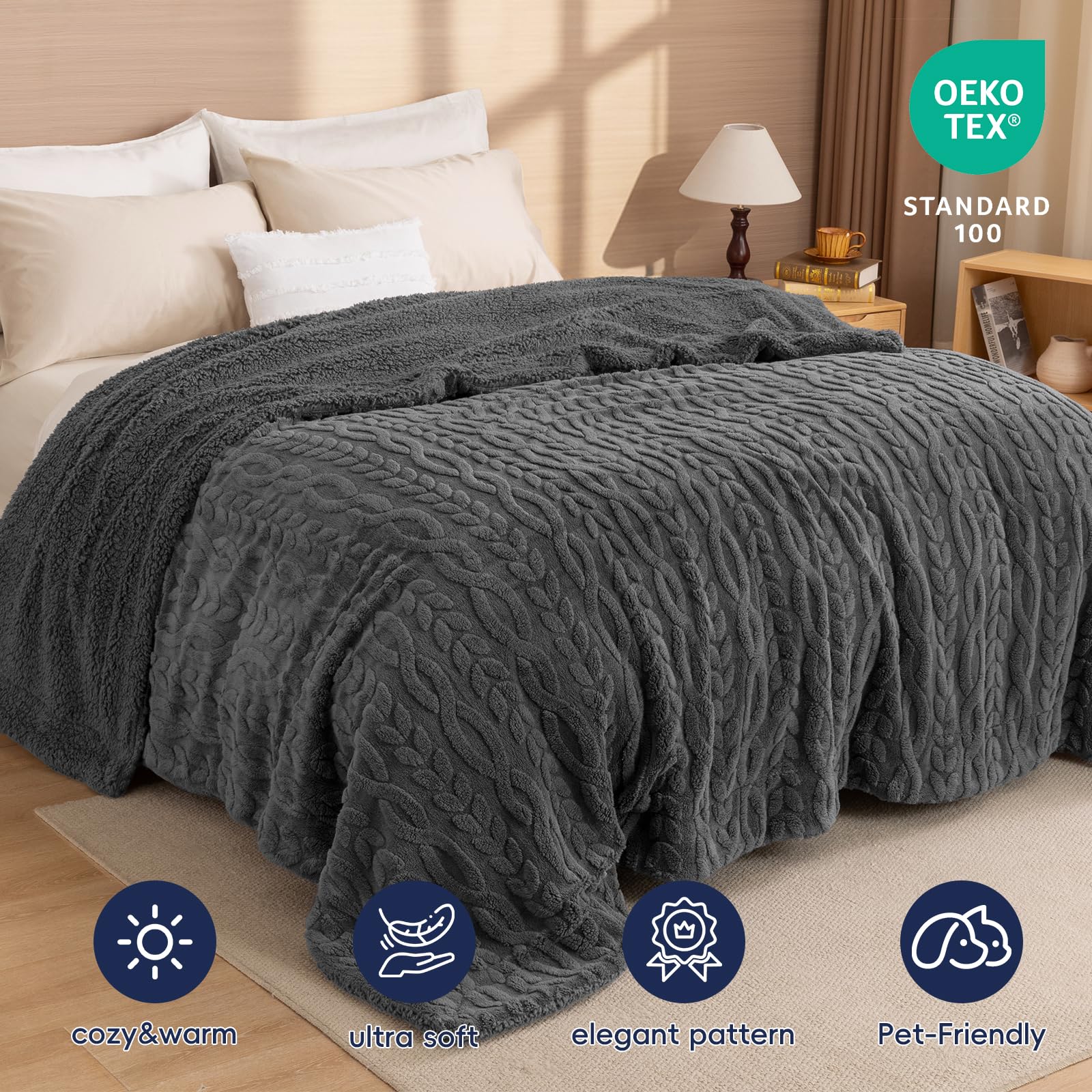 PHF couverture posée sur lit queen montrant couverture couvrante et chaleureuse