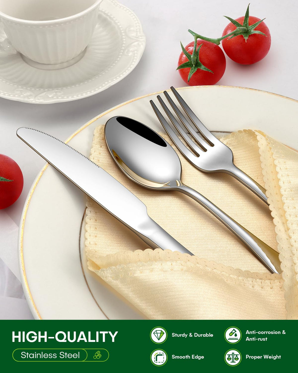 PHILIPALA couverts à l'échelle près d'une assiette, dimensions claires