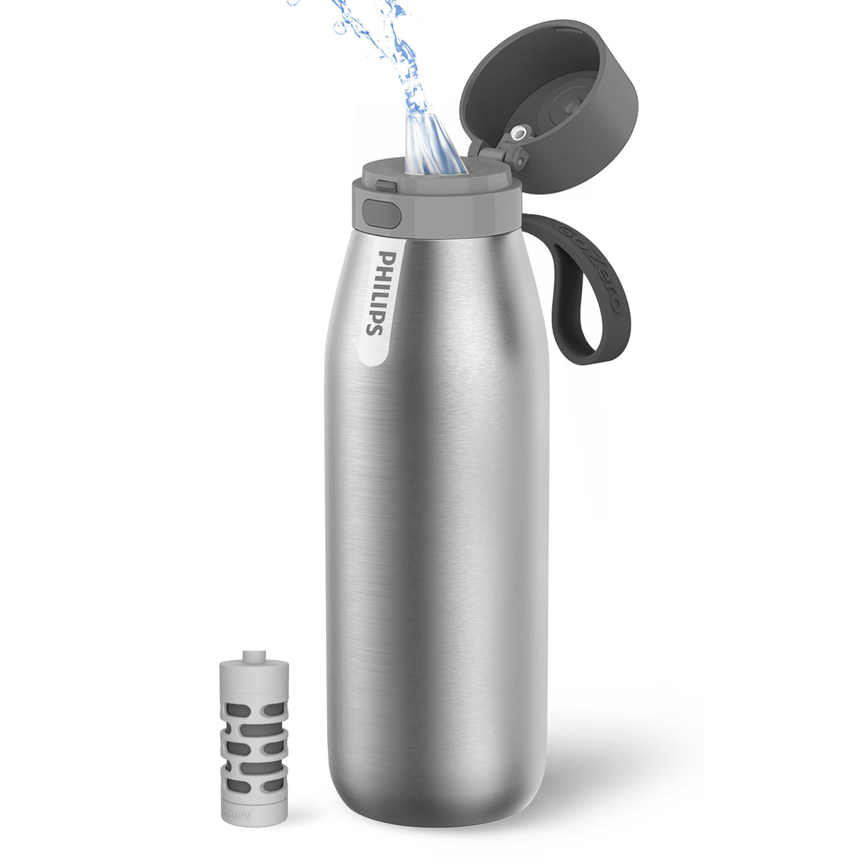 PHILIPS gourde face avant montrant design inox et maintien au frais