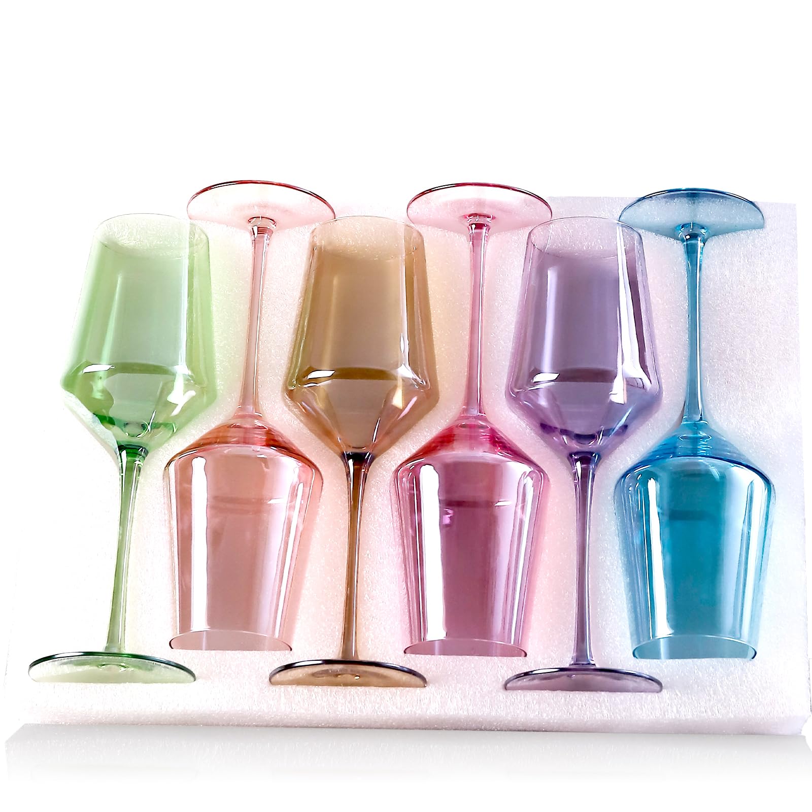 Physkoa ensemble face montrant six verres colorés, apporte élégance à la table