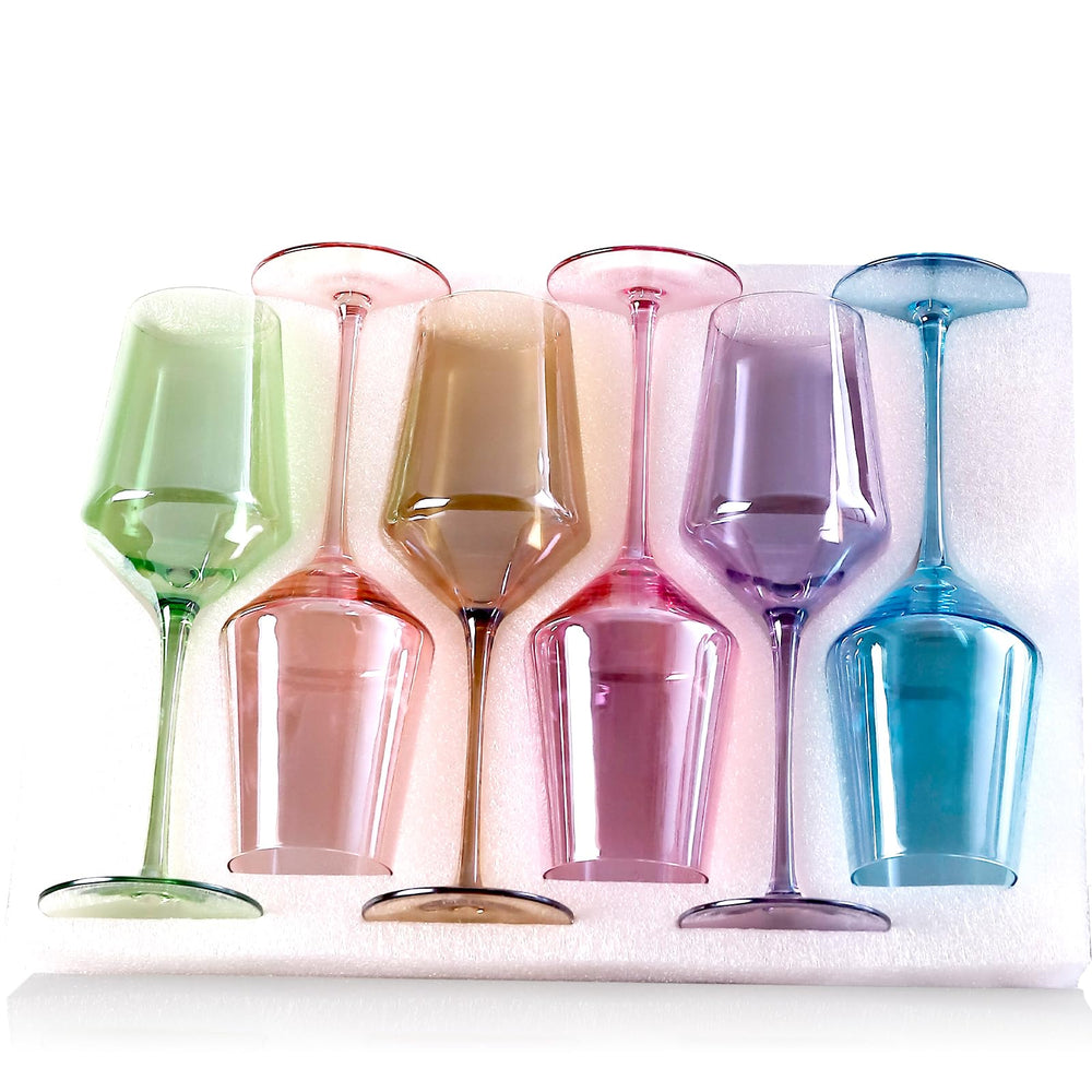 Physkoa ensemble face montrant six verres colorés, apporte élégance à la table