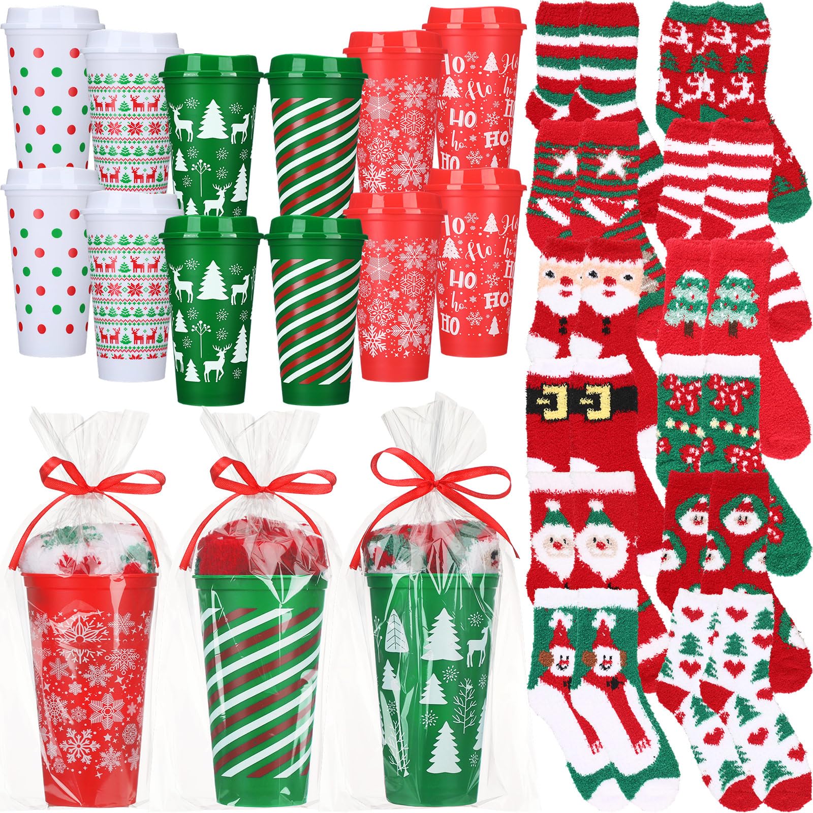 Pickmesh coffret 12 pièces présenté prêt à offrir montrant tasses et chaussettes