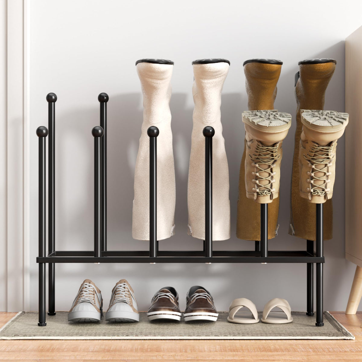 pickpiff vue avant du rack bottes noir, organisation optimisée