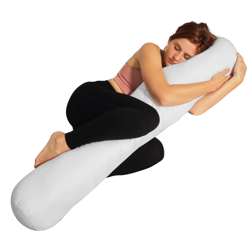 Pillowable vue avant du coussin rond 8x48 montrant le design et gain de place