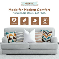 Pillowflex insert inséré dans une sham 20x20 montrant rendu plein