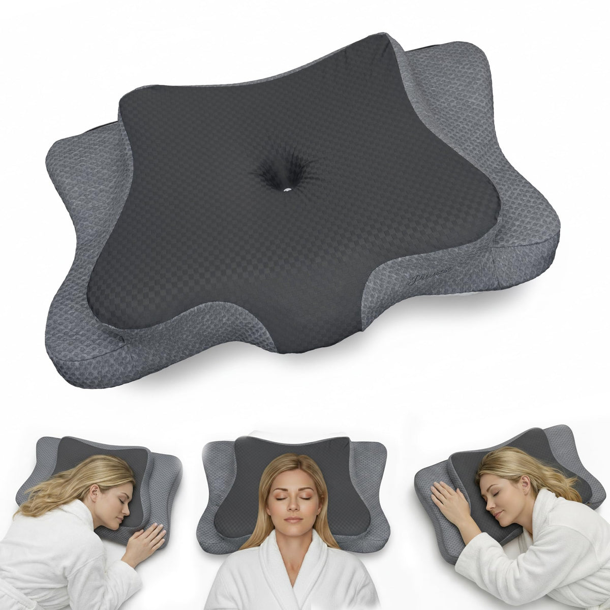 piluxx vue avant oreiller gris fonce9 montrant design ergonomique et support