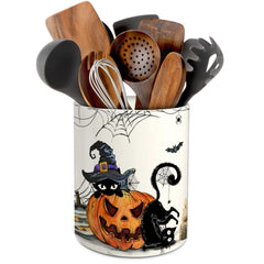 pinata vue avant du support ustensiles chat Halloween, rangement festif visible