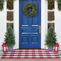 PIXFAIRY avant du tapis vichy montrant motif rouge blanc et accueil festif