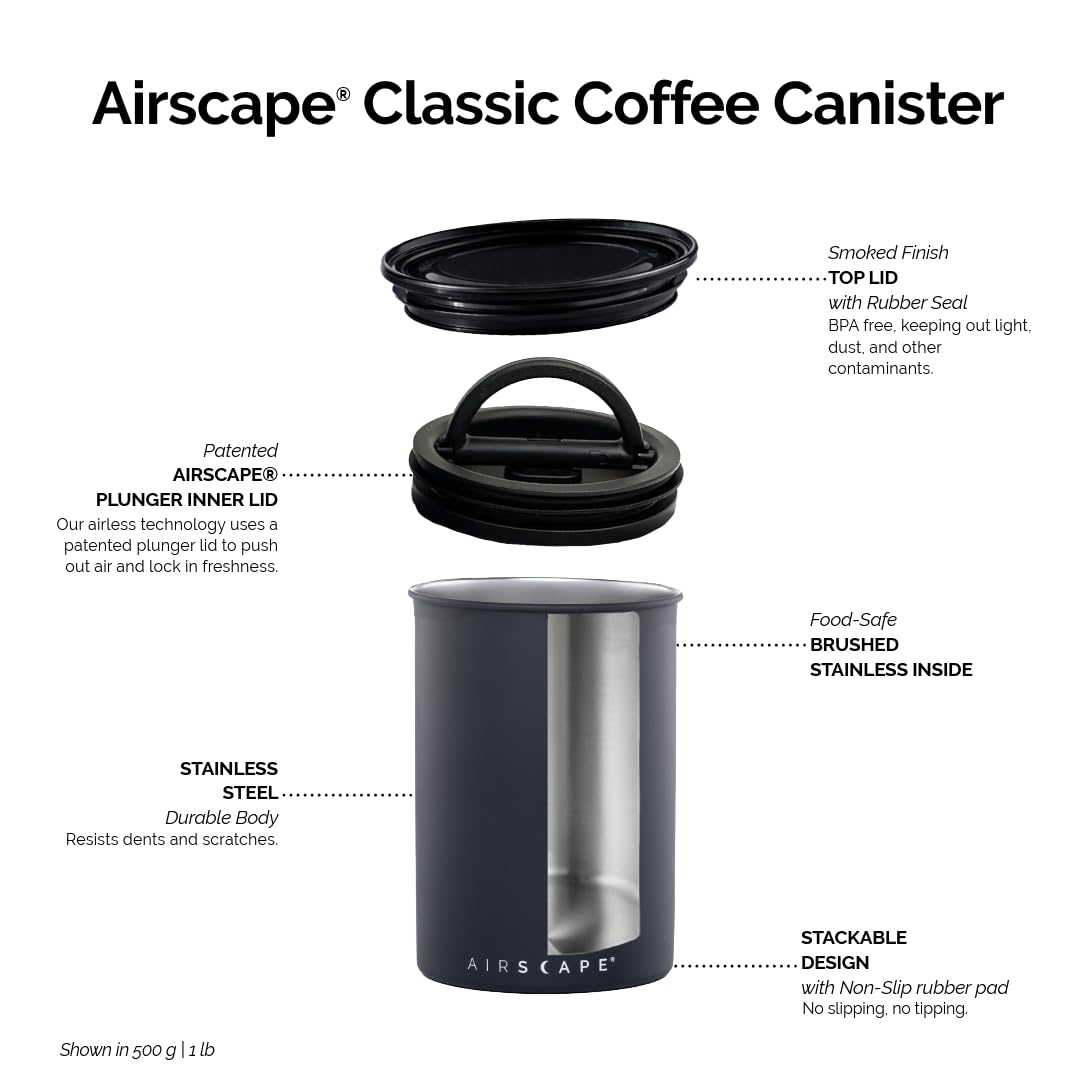 Planetary Design Airscape couvercle intérieur détaillé illustrant la purge d'air pour conserver le café