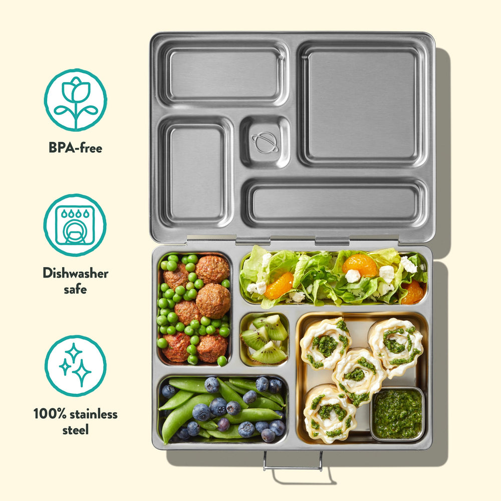 PlanetBox Rover remplie de fruits, légumes et snacks pour repas équilibré