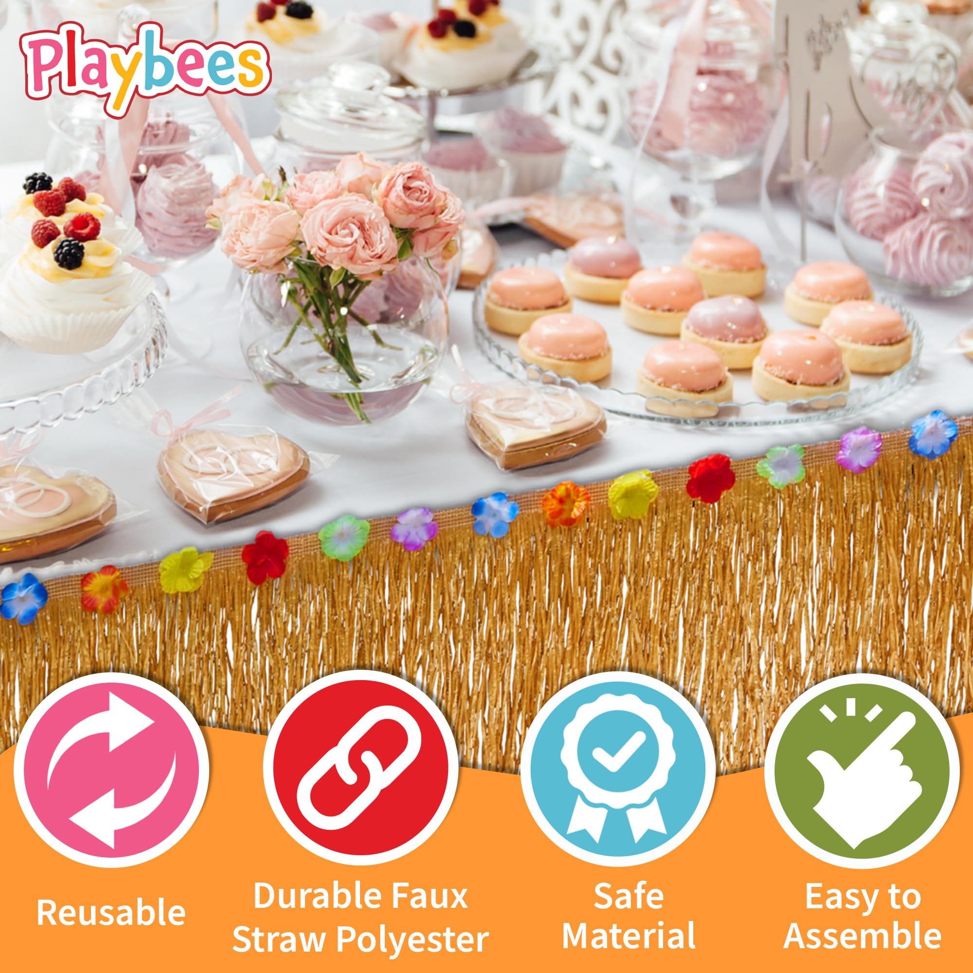 Playbees jupe installée sur buffet transformant table en îlot festif