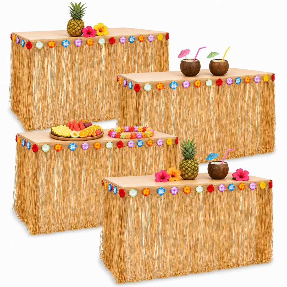 Playbees jupe de table face avant montrant couleur tropicale et emballage pratique