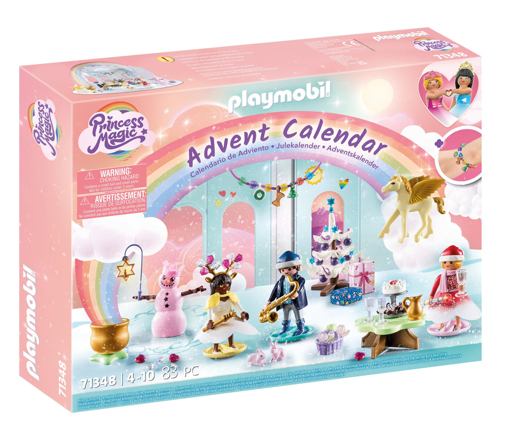 Playmobil boîte du calendrier Christmas Under the Rainbow montrant la scène complète