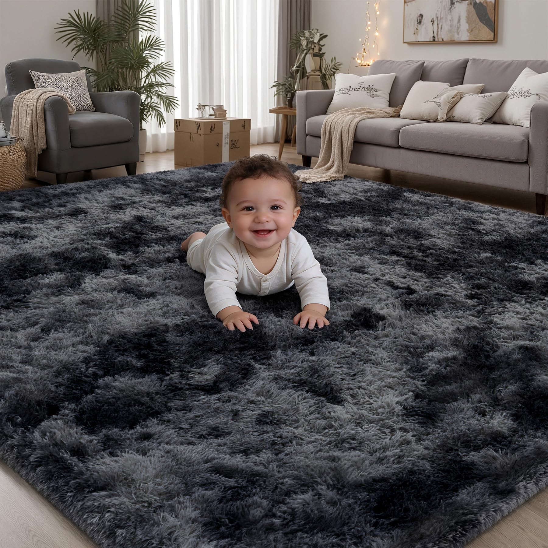 PLHXFR tapis 5x7 face avant montrant la teinte noir gris et le confort visuel