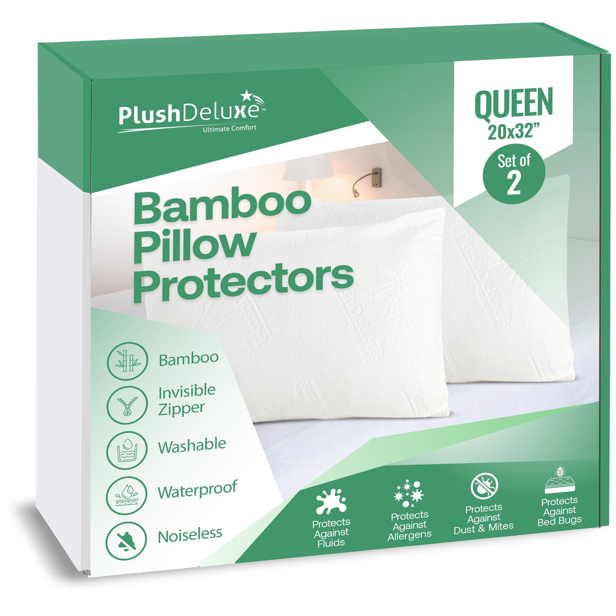 PlushDeluxe emballage avant montrant lot de 2 housses, protection claire