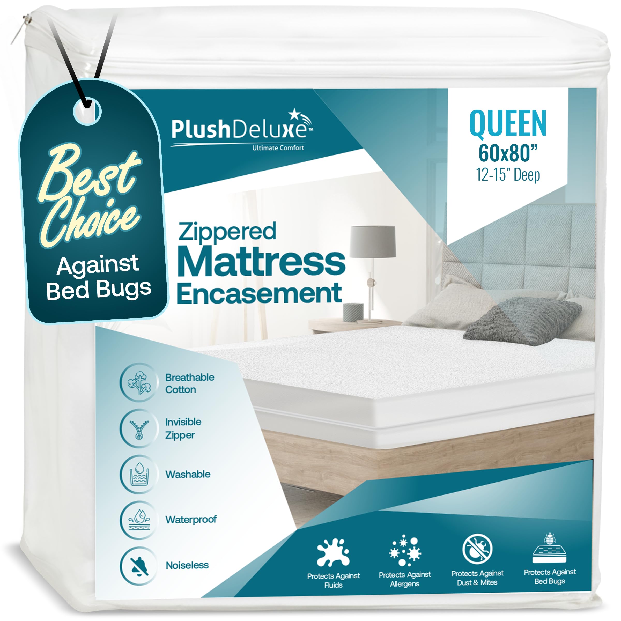 PlushDeluxe housse face avant montrant protection complète du matelas